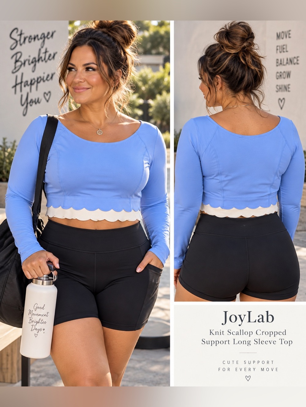 JOYLAB Knit Scallop Cropped Support Long Sleeve Top NWT